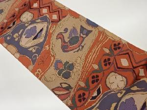 抽象花鳥模様織出し洒落袋帯